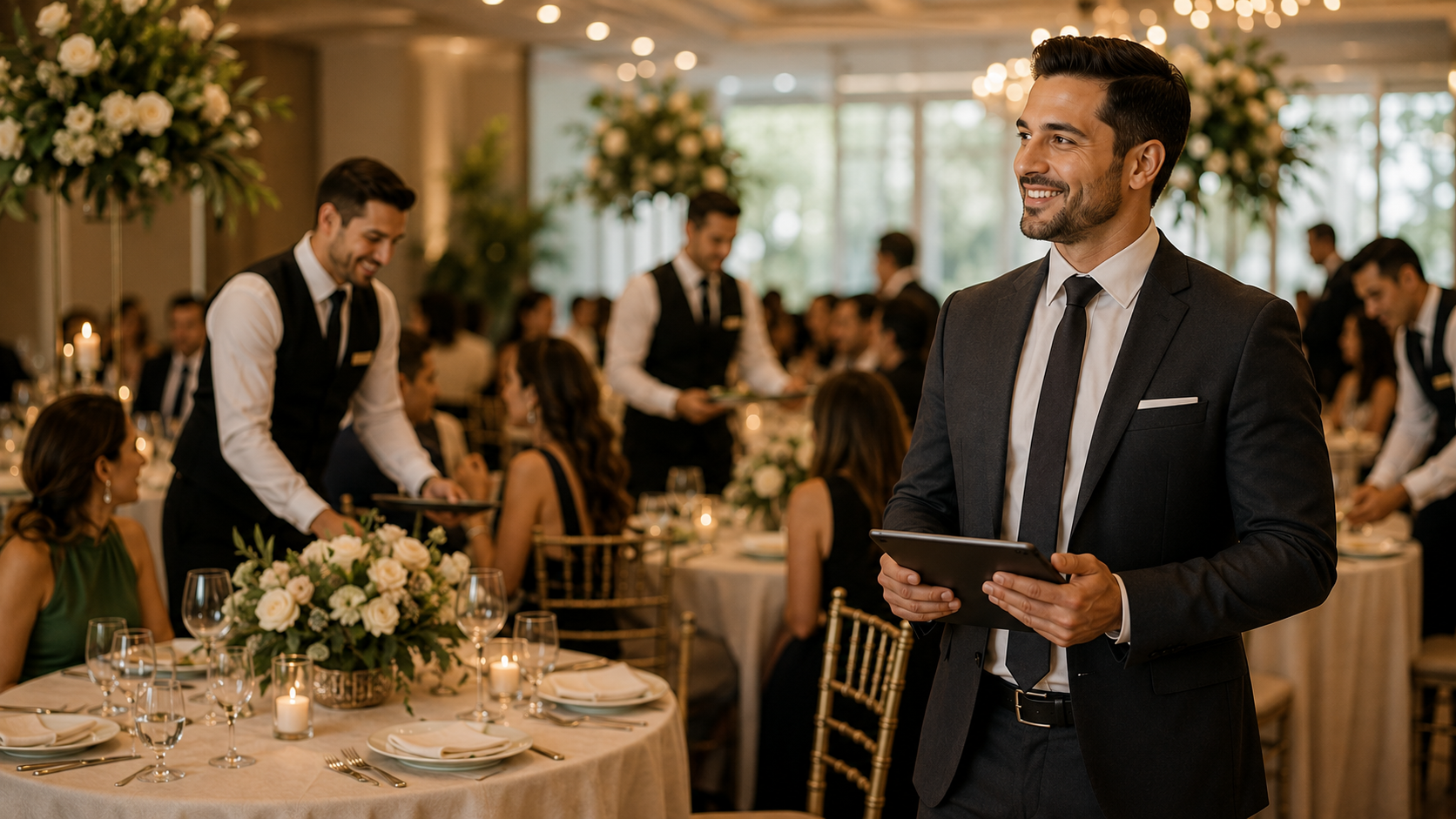 Coordinador de evento gestionando el servicio